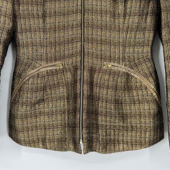 Theyskens’ Theory Jelsor Blazer Plaid Metallic Gold Zip Jacket - Picture 5 of 16
